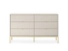 Komoda z szufladami Lovro 154 cm beżowa nowoczesny design zachwyci miłośników wyrazistych wnętrz ryflowane fronty złote dodatki