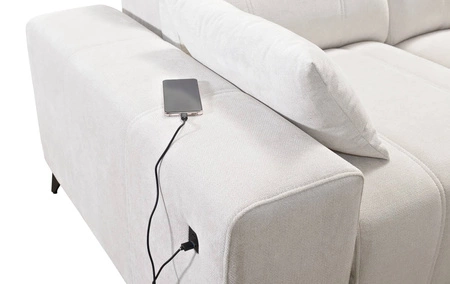 Narożnik z funkcją spania Penejos IV oliwkowy prawostronny stylowy narożnik rozkładany z dwoma pojemnikami na pościel trwała tkanina