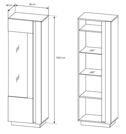 Witryna Adria 60 cm biały połysk / dąb grandson nowoczesny design obrzeża wykończone specjalną okleiną elementy z bezpiecznego szkła