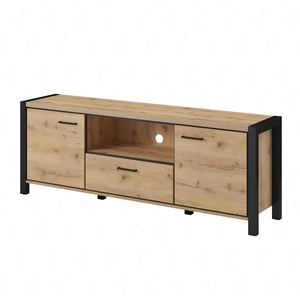 Szafka RTV Aktiv 180 cm dąb taurus / czarny stylowa szafka pod telewizor w stylu industrialnym metalowe uchwyty w kolorze czarnym