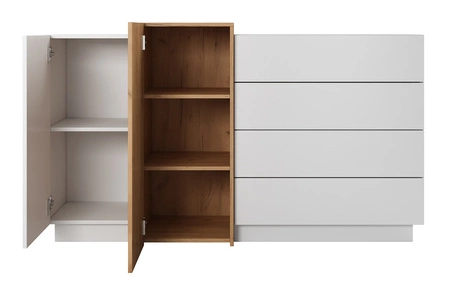 Zestaw mebli Space biały / dąb craft złoty modernistyczny design meblościanki nowoczesna forma mebli system push to open