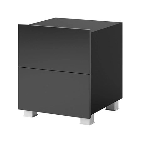 Szafka nocna z szufladami Apulia czarny połysk z możliwością podwieszenia minimalistyczny design prosta bryła idealny stolik do sypialni