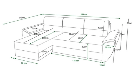 Narożnik z funkcją spania Fogu II indyjski róż lewostronny stylowy narożnik z komfortowymi podłokietnikami i pojemnikiem na pościel