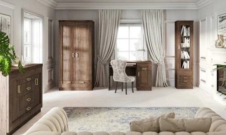 Szafa Tade 90 cm dąb lefkas elegancka stylistyka szafy z szufladą wzbogacona o metalowe złote uchwyty idealna szafa do sypialni