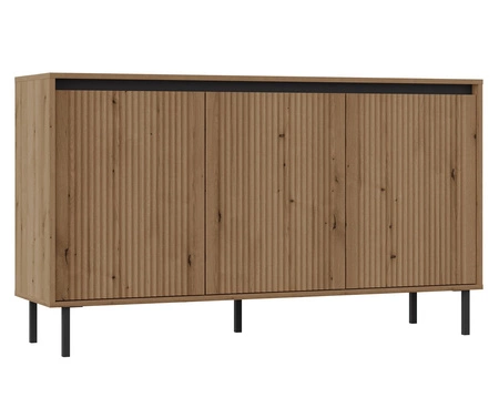 Zestaw mebli Osaka dąb evoke / czarny minimalistyczny design podkreślony modną kolorystyką wysokie metalowe czarne nogi gustowny ryflowany front