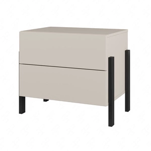Szafka nocna Jukon S 55 cm beżowa z szufladami elegancka forma mebla w nowoczesnym stylu system otwierania push to open metalowe czarne nogi