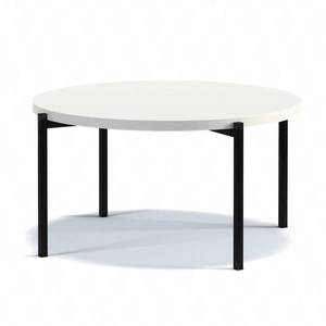 Stolik kawowy okrągły 84 cm Sampi biały połysk ponadczasowy design solidna metalowa podstawa idealny stolik do każdej aranżacji