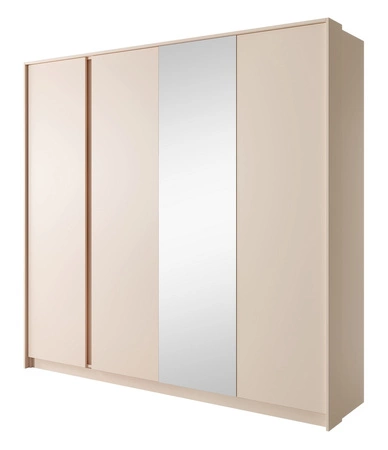 Szafa z lustrem Beloit 223 cm beżowa nowoczesna forma oryginalne pionowe podświetlenie LED idealna szafa do sypialni