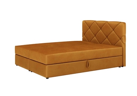 Łóżko kontynentalne Luton 160x200 musztardowe w nowoczesnym skandynawskim stylu z charakterystycznym zagłówkiem