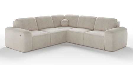 Narożnik z funkcją spania Arbon III grafitowy lewostronny wyjątkowo stylowy narożnik z pojemnikiem na pościel unikalny obły kształt