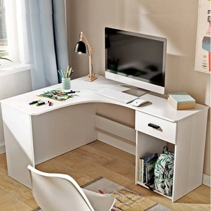 Biurko narożne Corner 155x125 cm białe stylowe oraz funkcjonalne do biura gabinetu lub pokoju młodzieżowego