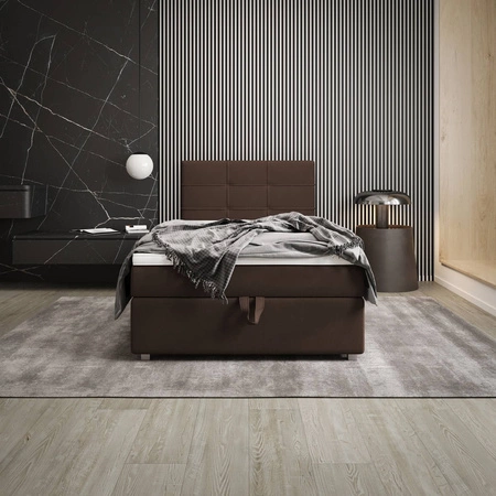 Łóżko kontynentalne Fresno 100x200 brązowe w nowoczesnym skandynawskim stylu z tapicerowanym zagłówkiem łóżko z pojemnikiem