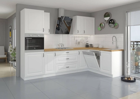 Zestaw mebli kuchennych narożny Snow 285x170 cm idealny do wnętrz w stylu skandynawskim klasycznym i nowoczesnym