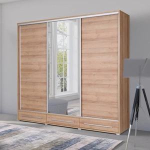 Szafa przesuwna Hajfa 255 cm dąb riviera nowoczesny design szafy z lustrem korpus wykonany z płyty o grubości 22mm