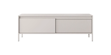 Szafka RTV Sesti 154 cm beżowa elegancka forma mebla w nowoczesnym stylu system otwierania push to open stabilna metalowa podstawa