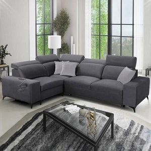 Narożnik z funkcją spania Kelly Sleek II grafitowy lewostronny elegancki narożnik do salonu wykonany z wytrzymałej plecionej tkaniny