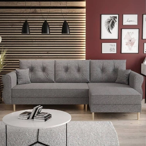 Narożnik z funkcją spania Wilkins szary popiel prawostronny stylowy i nowoczesny design wpisujący się w każdą aranżację