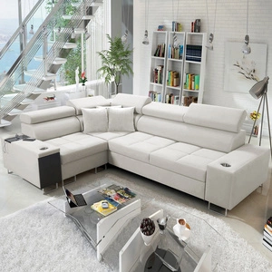 Narożnik z funkcją spania Dafni II kość słoniowa lewostronny velvet narożnik z pojemnikiem na pościel szuflada z pełnym wysuwem