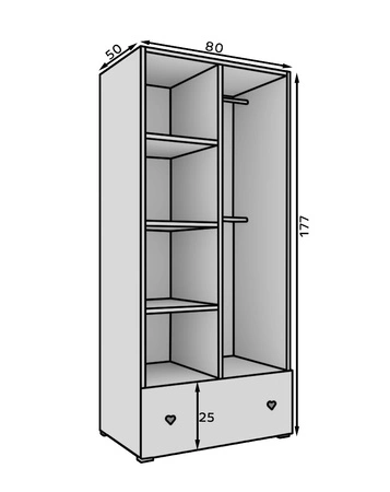Szafa dwudrzwiowa Emily 80 cm biała niezwykle praktyczna szafa do pokoju dziecięcego z szarymi uchwytami w kształcie serca