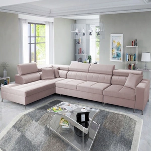 Narożnik z funkcją spania Nausa X pudrowy róż lewostronny narożnik z dwoma pojemnikami na pościel wykonanie z tkaniny typu velvet