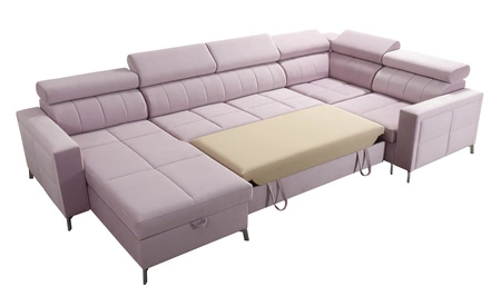 Narożnik z funkcją spania Nausa V bordowy lewostronny elegancki narożnik do salonu wykonany z miękkiej tkaniny typu velvet