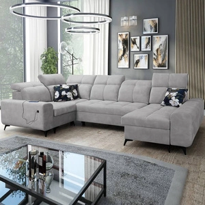 Narożnik z funkcją spania Buffalo IV szary popiel prawostronny narożnik rozkładany z dwoma pojemnikami na pościel welurowa tkanina