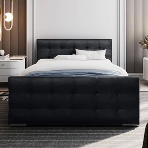 Łóżko tapicerowane Verlan 140x200 grafitowe z pojemnikiem w nowoczesnym skandynawskim stylu z pikowanym zagłówkiem oraz zanóżkiem