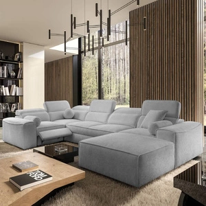 Narożnik z funkcją spania Viano IV Lux jasny szary prawostronny designerski narożnik z wysuwanym podnóżkiem duży pojemnik na pościel