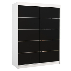 Szafa przesuwna Luft 150 cm biały / czarny praktyczna szafa do sypialni fronty wykończone poziomymi srebrnymi listwami