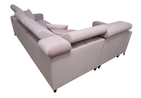 Narożnik z funkcją spania Nausa II czarny lewostronny velvet dekoracyjne przeszycia na siedzisku narożnik z pojemnikiem na pościel