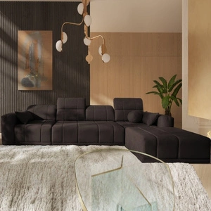 Narożnik z funkcją spania Cetara XII brązowy prawostronny stylowy design komfortowe przesuwane oparcia dwa pojemniki na pościel