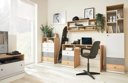 Półka Pixel 120 cm dąb biszkoptowy / biała nowoczesna i praktyczna funkcjonalny mebel do pokoju młodzieżowego lub biura