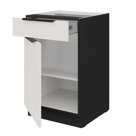 Szafka kuchenna stojąca z szufladą i półką Corato Bl 50 D 1F 1S BB fronty szafki kuchennej wykończone w technologii anti fingerprint