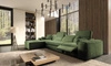 Narożnik z funkcją spania Viano XII Lux zielony lewostronny designerski narożnik do salonu z komfortowym wysuwanym podnóżkiem