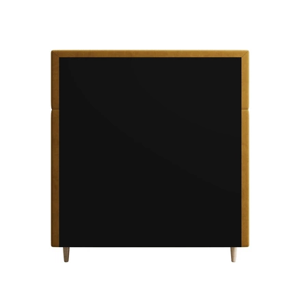 Łóżko kontynentalne Bing 100x200 musztardowe w nowoczesnym skandynawskim stylu z tapicerowanym zagłówkiem łóżko z pojemnikiem