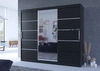 Szafa przesuwna z lustrem Salto 250 cm czarna estetycznie wykonana szafa do sypialni ozdobne srebrne listwy na frontach nadają stylu