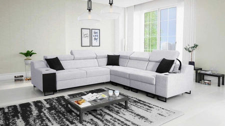 Narożnik z funkcją spania Alcamo III szary popiel prawostronny funkcjonalny narożnik z szufladą w boczku dwa pojemniki na pościel