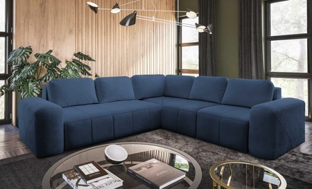 Narożnik z funkcją spania Bovec III niebieski prawostronny niezwykle stylowy narożnik rozkładany doskonały do przestronnego salonu
