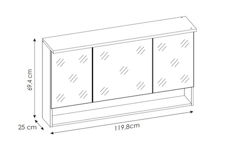 Szafka łazienkowa wisząca z lustrem Bahama 120 cm biały / dąb wotan pojemna szafka z półką oraz dyskretnym oświetleniem LED