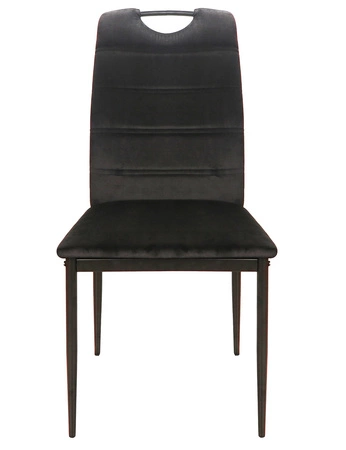 Krzesło tapicerowane Rip 38x43 cm czarne klasyczne oraz ponadczasowe krzesło do jadalni z metalowymi nogami