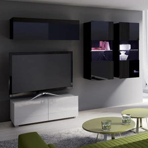 Meblościanka Apulia XII biały połysk / czarny połysk wyjątkowo stylowa meblościanka proste bryły wpisujące się w każde wnętrze