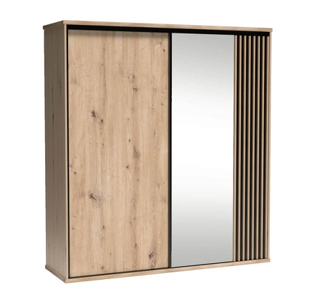 Zestaw mebli do sypialni Cali dąb artisan / czarny wygodne łóżko z pojemnikiem na pościel ozdobne lamele