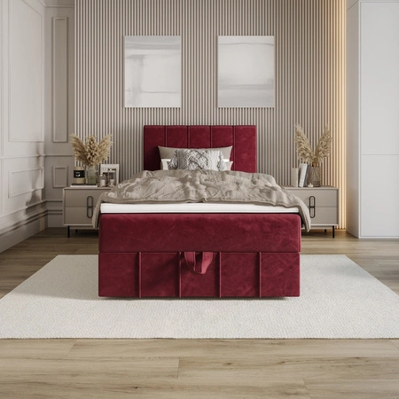 Łóżko kontynentalne Casey 120x200 bordowe w nowoczesnym skandynawskim stylu z tapicerowanym zagłówkiem łóżko z pojemnikiem