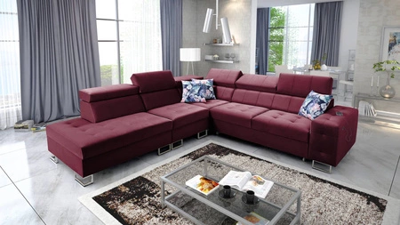Narożnik z funkcją spania Hampton IX bordowy lewostronny stylowy i nowoczesny design narożnika idealny mebel do każdej aranżacji