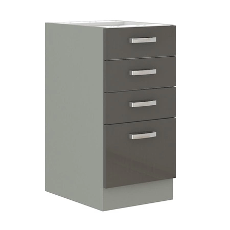 Zestaw mebli kuchennych narożny Grey 260x270 cm fronty w połysku styl szafek dopasuje się do wnętrza każdej kuchni