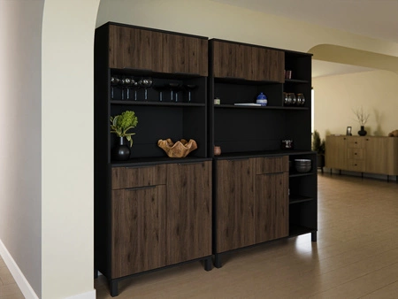 Kredens kuchenny Brianza 80 cm czarny / orzech okapi idealny mebel kuchenny do aranżacji małego aneksu kuchennego bufet do kuchni