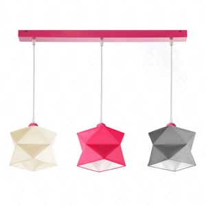 Lampa wisząca potrójna Quasar designerska lampa sufitowa do pokoju dziecięcego z kolorowymi abażurami i różową metalową podstawą