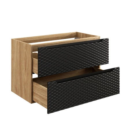 Szafka pod umywalkę Ocean 90 cm dąb olejowany / czarny designerska szafka z pojemnymi szufladami oryginalne poziome ryflowanie