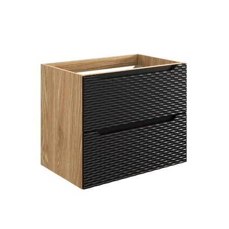 Szafka pod umywalkę Ocean 70 cm dąb olejowany / czarny designerska szafka z szufladami ryflowania w kształcie fal frezowane uchwyty