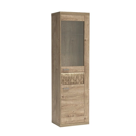 Zestaw mebli Natural dąb ribbeck nietuzinkowa meblościanka do salonu wzbogacona oświetleniem LED ozdobne listwy na frontach szuflad